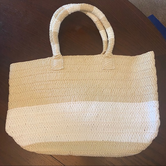 ALTRU Neutral Striped Straw Tote with Tassel NEW